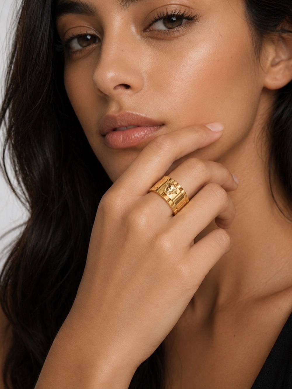 Versace Gold Chunk Link Medusa Ring